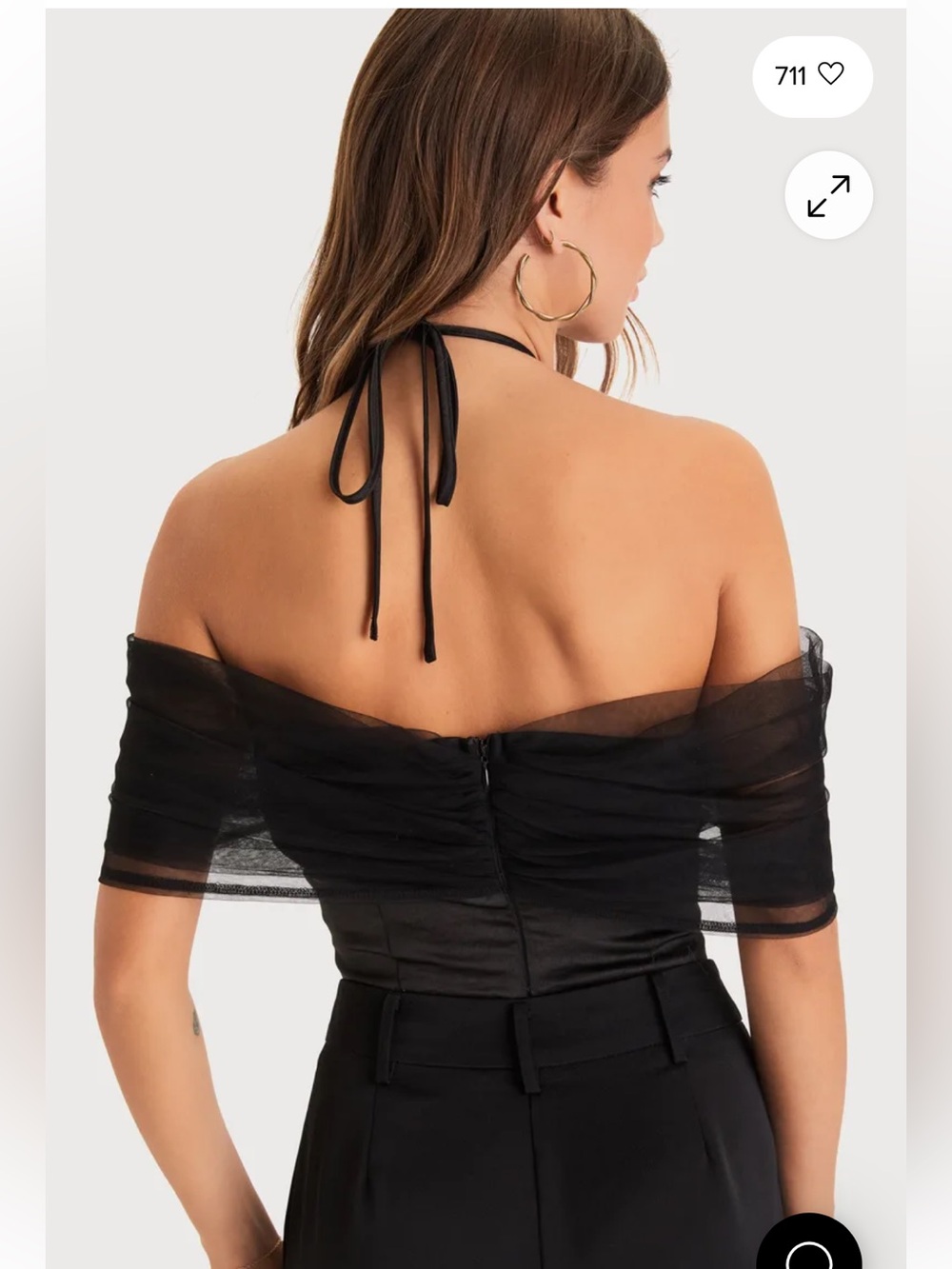 Lulu's size M rosette Black tulle Off-Shoulder Rose Detail Bodysuit - Picture 3 of 12